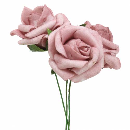 Floristik24 Rose en mousse Ø3,5cm vieux rose 48 pcs