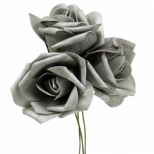 Rose en mousse Ø6cm gris 27p