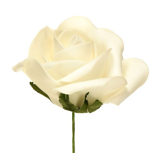 Roses en mousse Fleurs avec tiges Crème Ø7,5cm 18 pcs