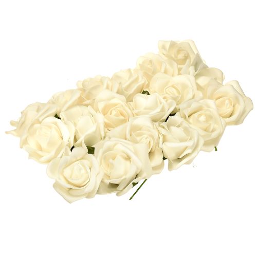 Article Roses en mousse Fleurs avec tiges Crème Ø7,5cm 18 pcs