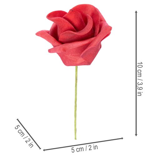 Roses rouges artificielles avec tige, 5 cm, lot de 100 | Floristik24.be