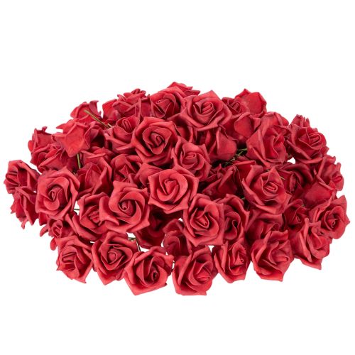 Roses rouges artificielles avec tige, 5 cm, lot de 100 | Floristik24.be