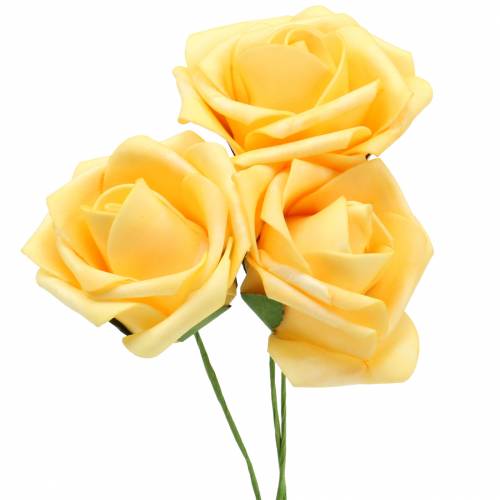 Rose en mousse Ø7,5cm jaune 18 pcs