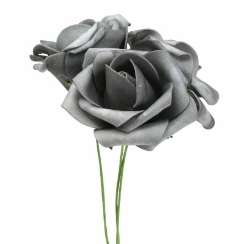 Rose en mousse Ø7,5cm grise 18 pcs
