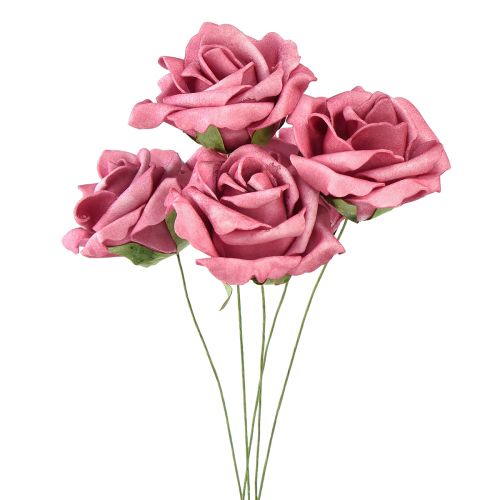 Floristik24 Rose en mousse sur fil mini roses vieux rose Ø5cm 27 pcs