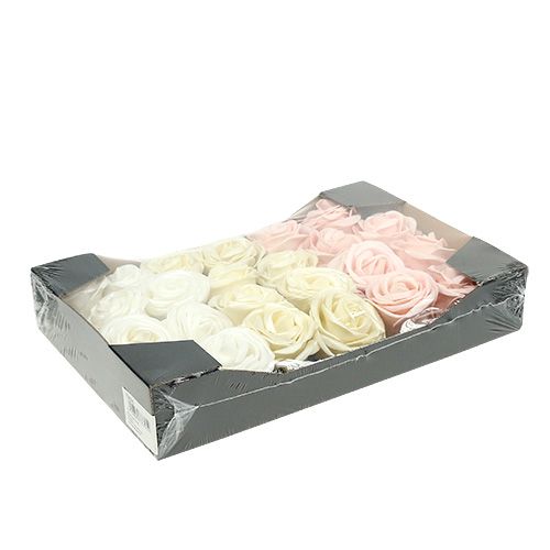 Floristik24 Mélange de roses en mousse nacrée Ø 6 cm, blanc crème rose 24 p.