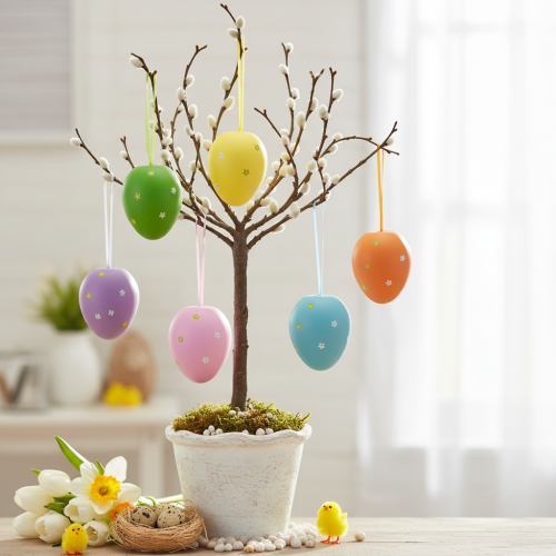 Article Gros œufs de Pâques à suspendre en plastique 11×14,5 cm 6 pcs