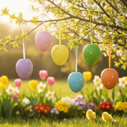 Article Gros œufs de Pâques à suspendre en plastique 11×14,5 cm 6 pcs