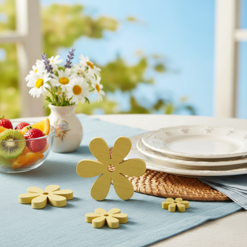 Article Décoration à disperser Bois Fleurs Jaunes Décoration de table d'été Ø2–6cm 20 pcs