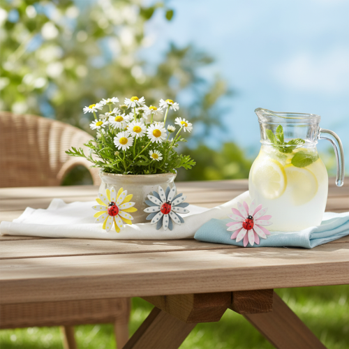 Article Décoration à disperser fleur de coccinelle feutre en bois couleur Ø4cm 48 pcs