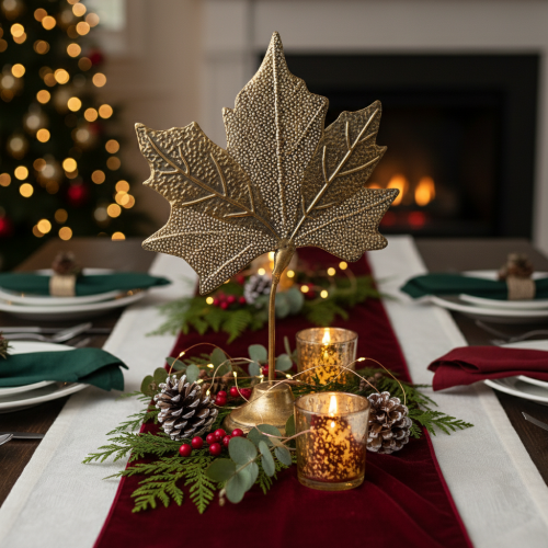 Article Décoration de table décoration feuille d'érable d'automne doré antique 58cm × 39cm