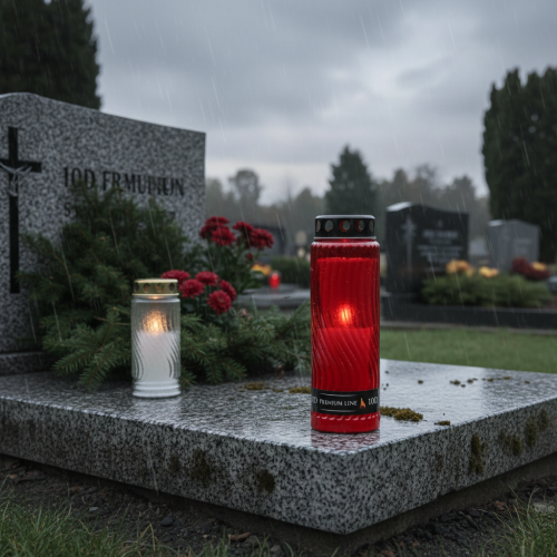 Article Couvercle de bougie funéraire motif fleur rouge noir 10 jours H27cm