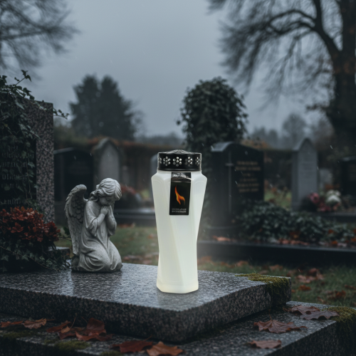 Article Lampe funéraire plastique torsadé blanc Ø11cm H25cm