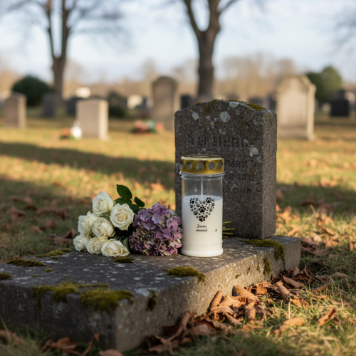 Article Bougie funéraire chien cœur en pattes or blanc Ø7cm H16,5cm