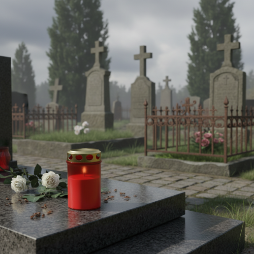 Article Lampe funéraire cylindrique rouge Ø6cm H10cm 12 pcs