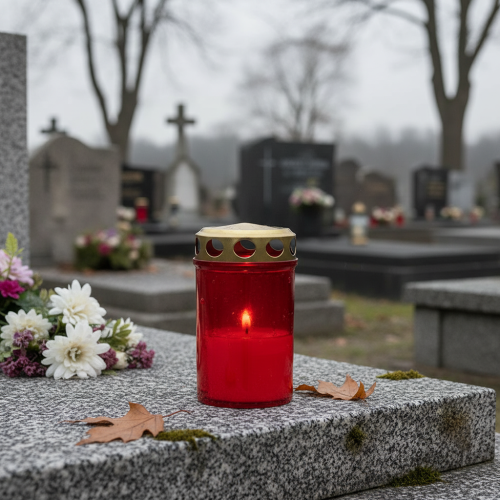 Article Lampe funéraire cylindrique rouge Ø6cm H10cm 12 pcs