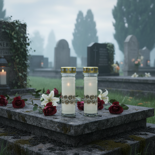 Article Bougies funéraires roses blanches lumière de deuil Ø7cm H23.5cm 100h 2pcs