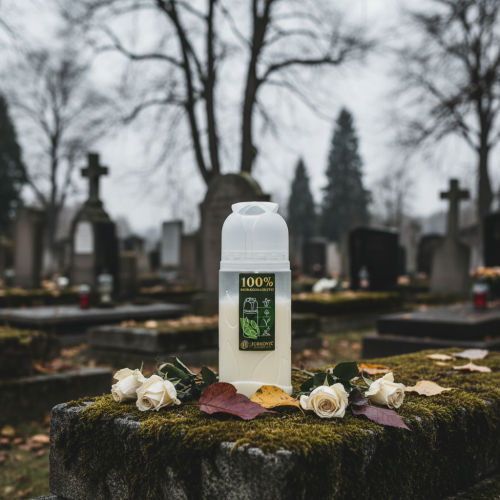 Article Bougie funéraire blanche, à l'huile végétale ICP, durée de combustion 4 jours, hauteur 20 cm.