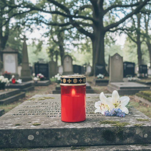 Article Lampe funéraire LED avec minuterie, bougie de cimetière à piles rouge H12,5 cm