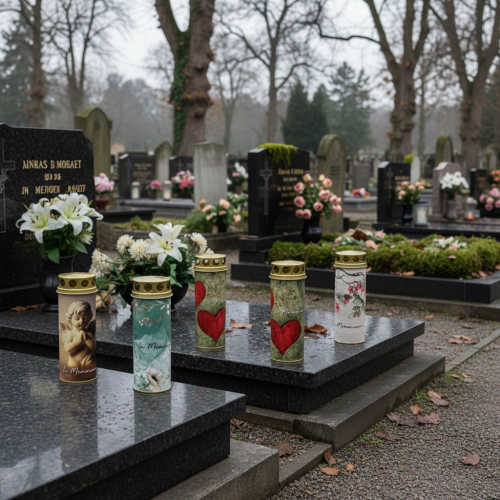 Article Bougie funéraire à motif, décoration funéraire, Ø6 cm H17 cm, lot de 6