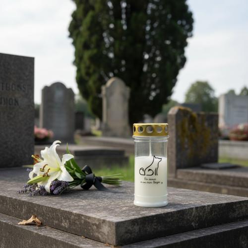 Article Lampe funéraire bougie funéraire chien pour animaux blanc Ø7cm H16,5cm