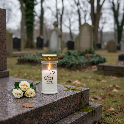 Article Lampe funéraire bougie funéraire chien pour animaux blanc Ø7cm H16,5cm