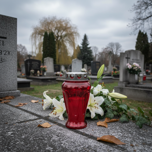 Article Bougies funéraires gouttes rouges lumières de deuil Ø9cm H17cm 4 pcs