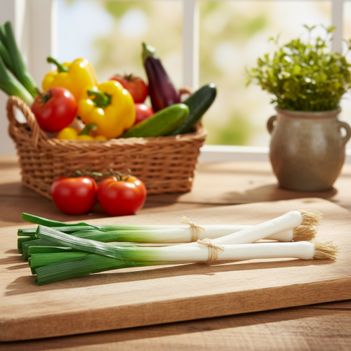 Article Légumes déco oignons nouveaux vert blanc Ø1cm L28cm 3 pcs