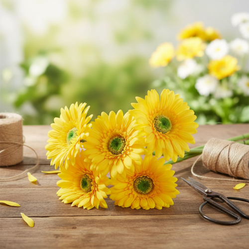 Article Fleurs artificielles Gerbera soleil jaune fleur de jardin 47cm