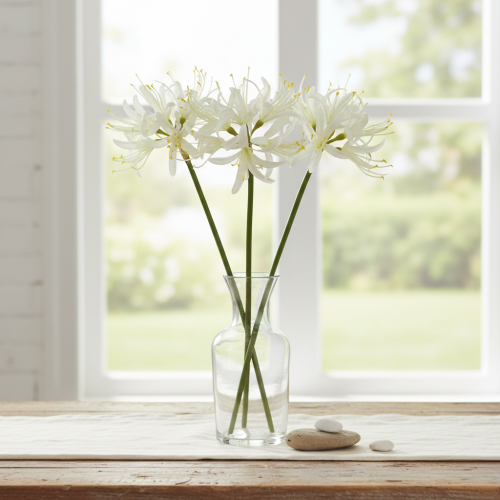 Article Nerine Guernsey Lily Fleur Artificielle Blanc Jaune Ø15cm L65cm
