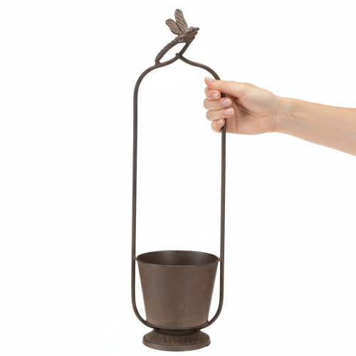 Article Jardinière vintage avec treillis, motif libellule, en métal, Ø16/H62cm