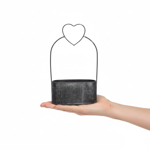 Article Bol décoratif ovale en métal noir en forme de cœur, 20 x 16 cm, lot de 2