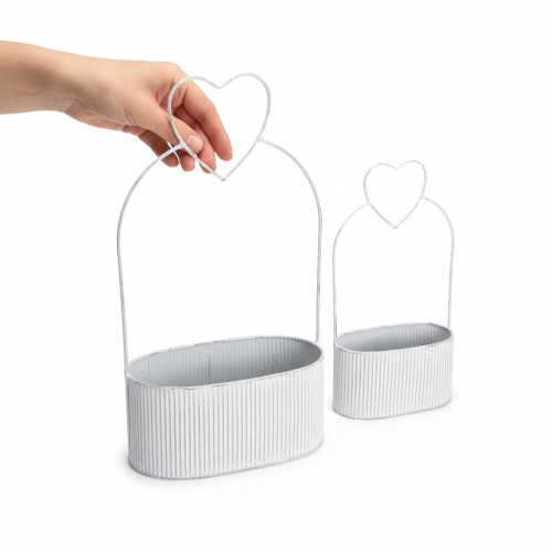 Article Bol décoratif ovale en métal blanc en forme de cœur, 20 x 16 cm, lot de 2