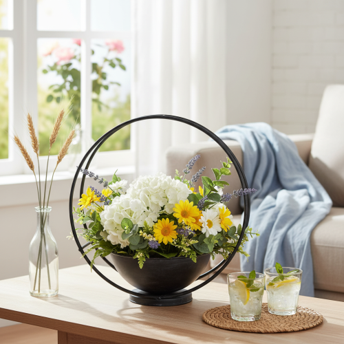 Article Bol sur pied, anneau décoratif, métal, anthracite, H29cm, 2 pièces