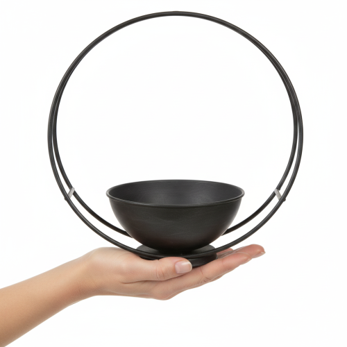 Article Bol sur pied, anneau décoratif, métal, anthracite, H29cm, 2 pièces