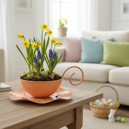 Article Tasse décorative en métal, orange, Ø 11,5 cm, H 6 cm, avec soucoupe, lot de 2