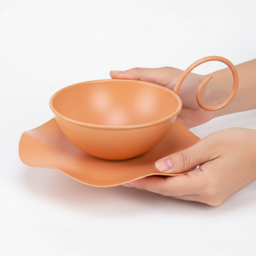 Article Tasse décorative en métal, orange, Ø 11,5 cm, H 6 cm, avec soucoupe, lot de 2
