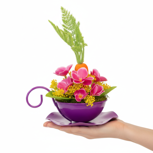 Article Tasse décorative en métal Ø16 cm H9 cm avec soucoupe violette (lot de 2)
