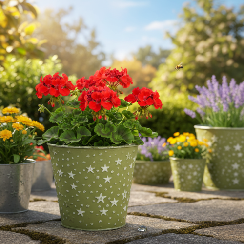 Article Pot de fleurs en métal vert argenté orné d'étoiles, Ø14cm