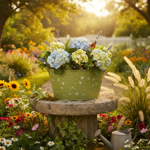 Article Bol en métal vert avec étoiles et anses, Ø 20 cm, H 11,5 cm