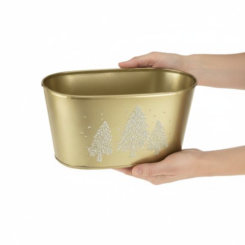 Article Bol ovale décoratif, cache-pot en forme de sapin de Noël, doré, 24 × 13 × 12,5 cm
