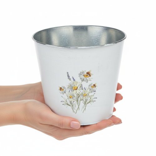 Article Jardinière en métal blanc, pot de fleurs, Ø16cm H14,5cm