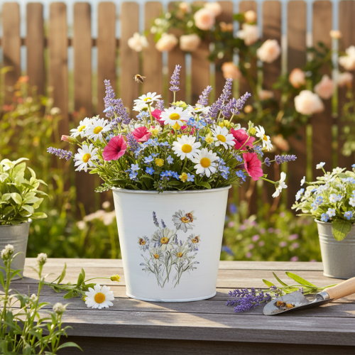 Article Pot de fleurs en métal, jardinière, blanc, 12,5 cm de haut, 11,5 cm de profondeur