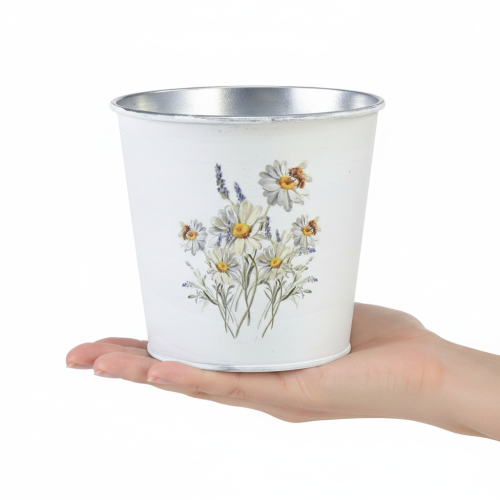Article Pot de fleurs en métal, jardinière, blanc, 12,5 cm de haut, 11,5 cm de profondeur