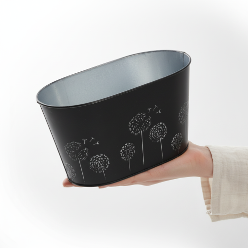 Article Bol décoratif en métal, ovale, noir et argent, motif floral, 20,5 x 12,5 x 12 cm