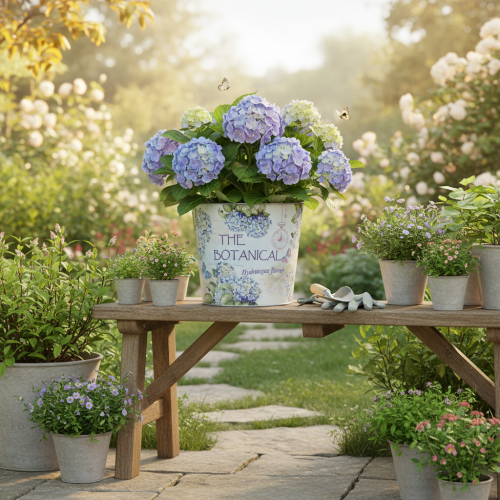 Article Petit pot de fleurs/jardinière en métal pour hortensia, Ø 17,5 cm H 16 cm