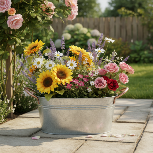 Article Coupe à fleurs avec anses, coupe décorative, métal, 17,5 × 12 × 9 cm