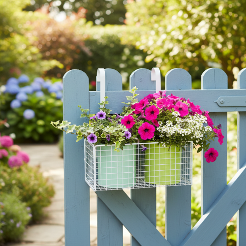 Article Pot de fleurs suspendu en métal, vert, décoration de balcon, L22cm H23,5cm