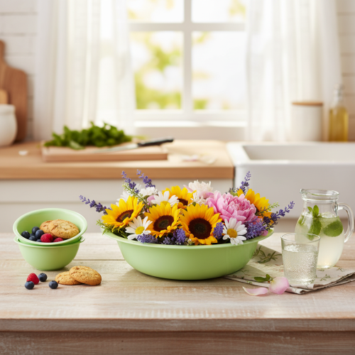 Article Bol décoratif en métal émaillé, vert citron, 25 cm