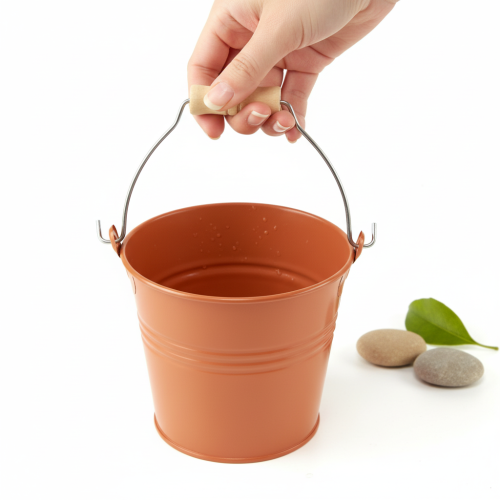 Article Seau/jardinière décoratif en métal, brun orangé, Ø 16 cm, H 14,5 cm, 1,6 L